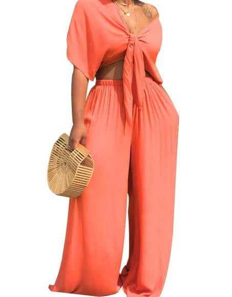 2 piece top wide leg pant