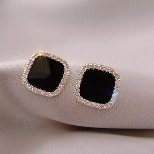 Black and silver square earring