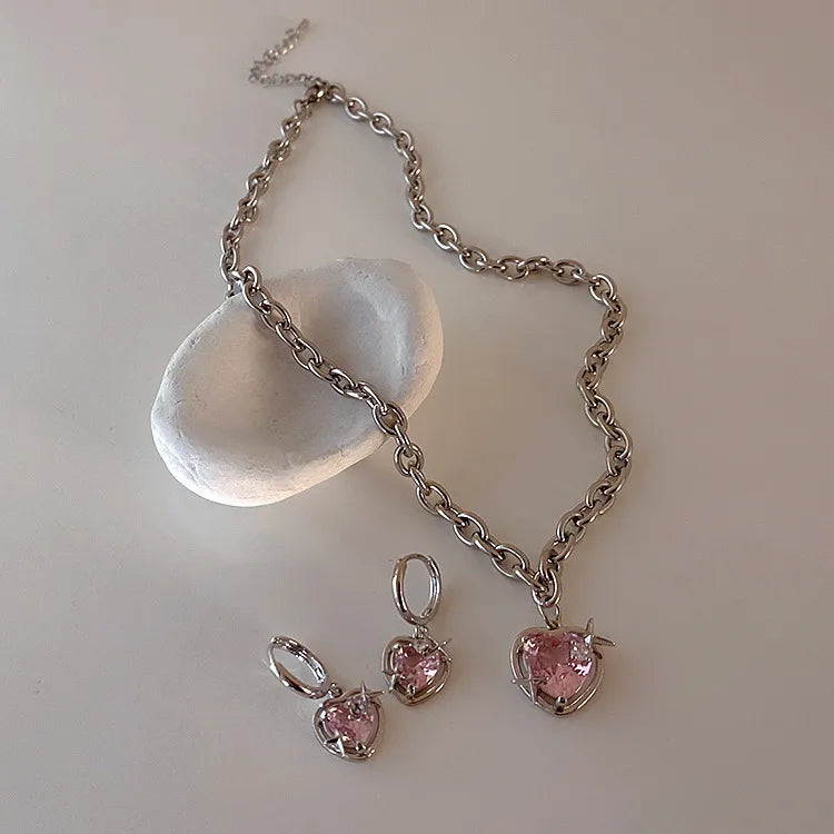 Pink heart silver Necklace